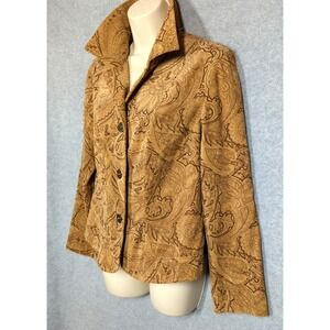 Requirements Corduroy Blazer Jacket PM Tan Paisley Button Long Sleeve Vtg Charm